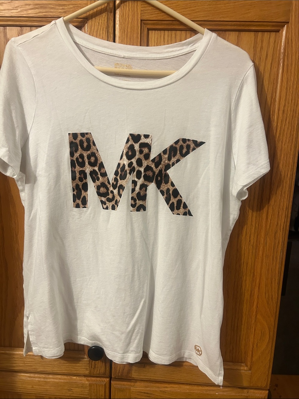 Michael Kors White Tee with Leopard MK Logo